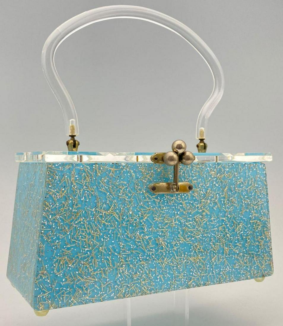 Vintage Sky Blue Lucite Purse With Confetti & Cross (1 of 9)