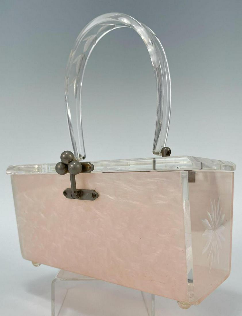 Vintage Pear Marble Pink Lucite Purse with Flower leaf (1 of 10)