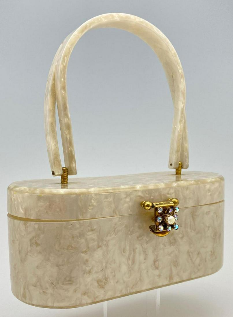 Vintage Pearl White Lucite Purse With Rhinestone (1 of 9)