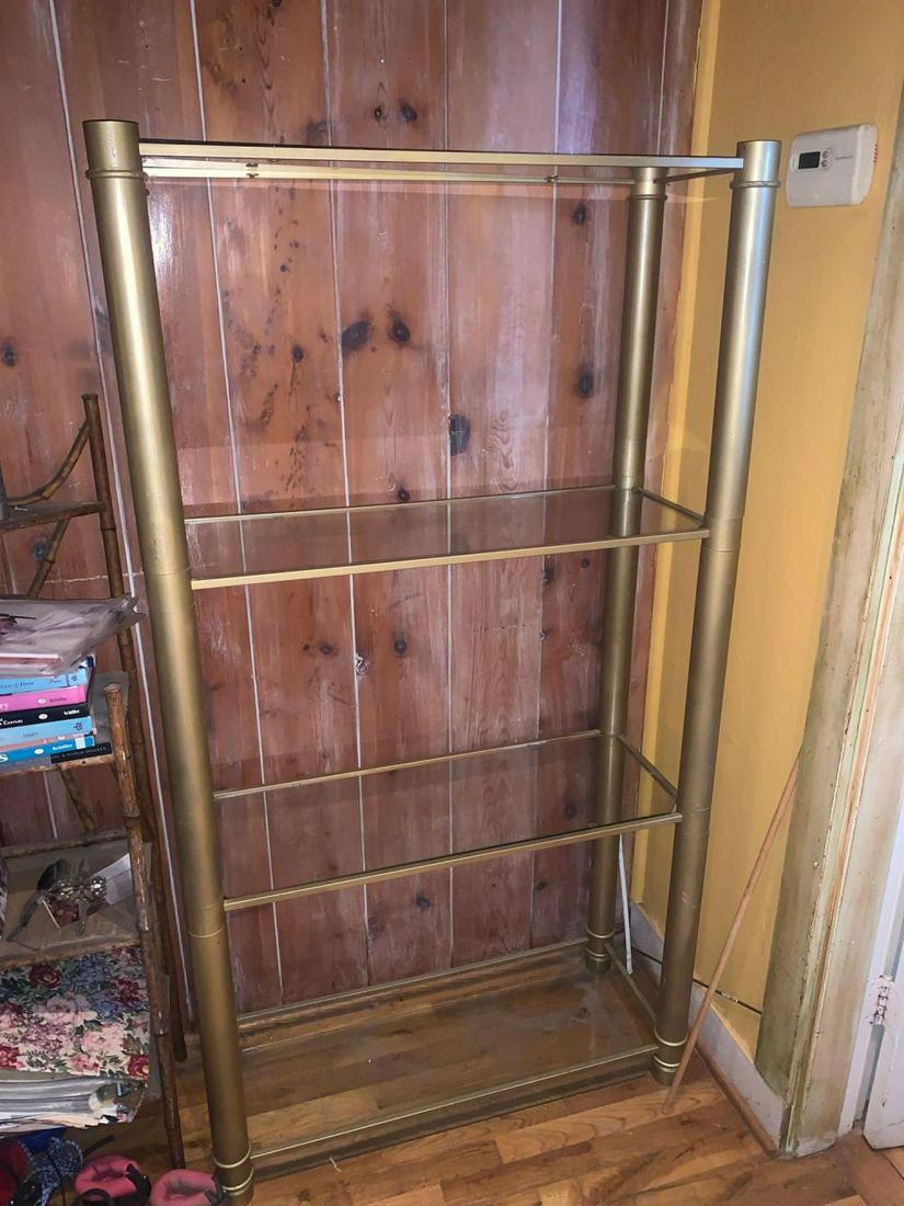 Metal shelving unit with glass shelves (1 of 2)