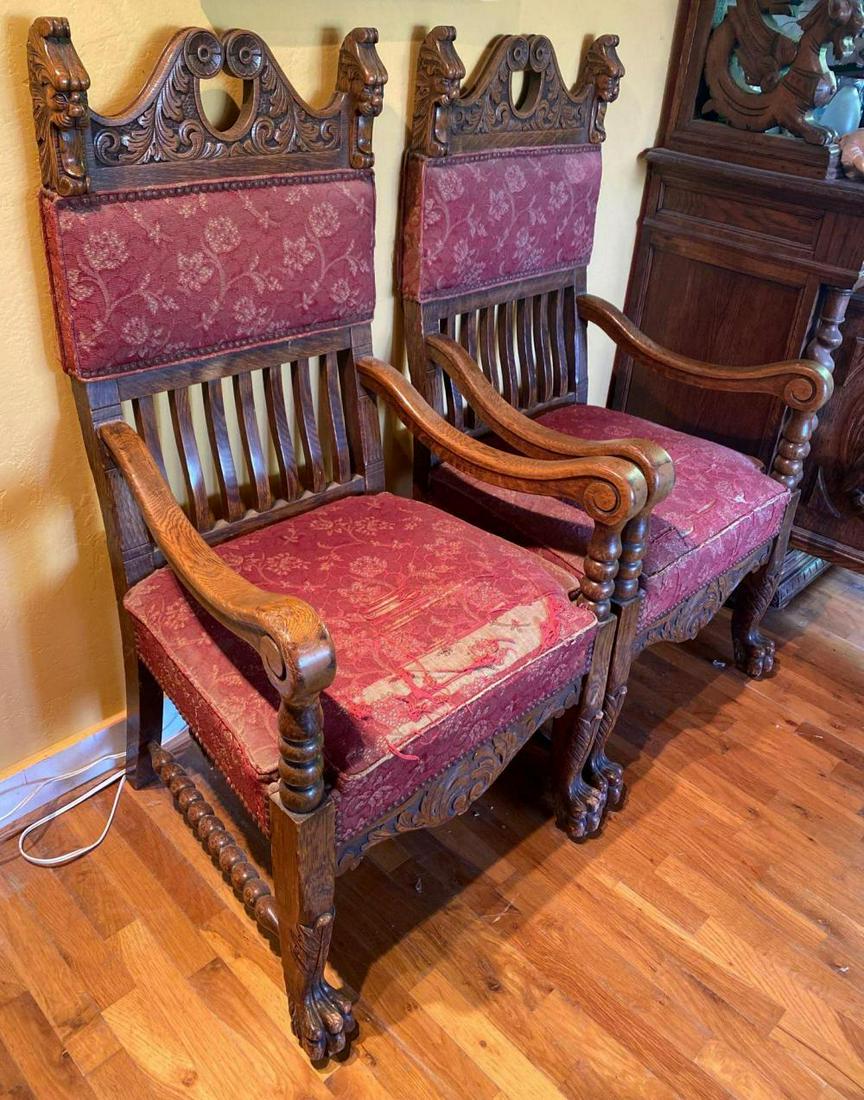 Two Heavily Carved Antique English Armchairs (1 of 7)