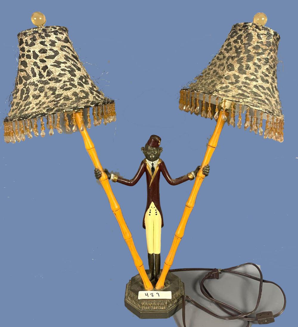Art Deco Style Faux Bamboo Monkey Bellhop Table Lamp (1 of 9)