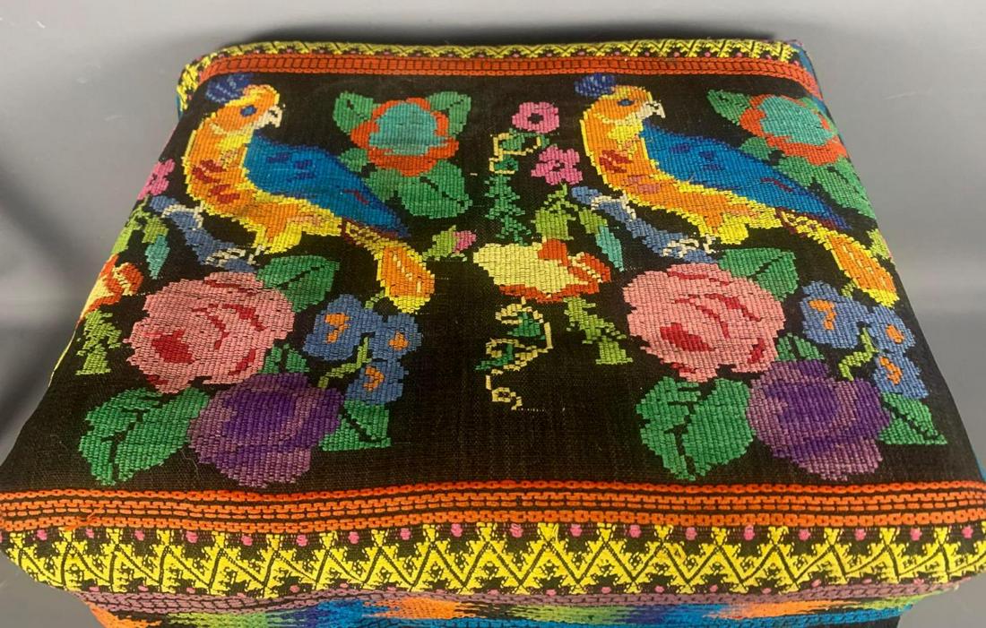 Antique stool covered in bird motif Textile (1 of 6)