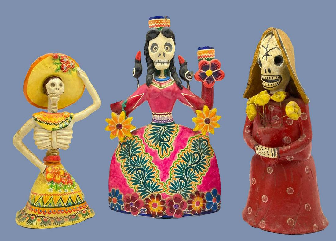 Lot of 3 Ceramic Pottery Day of the Dead Folk Art (1 of 14)