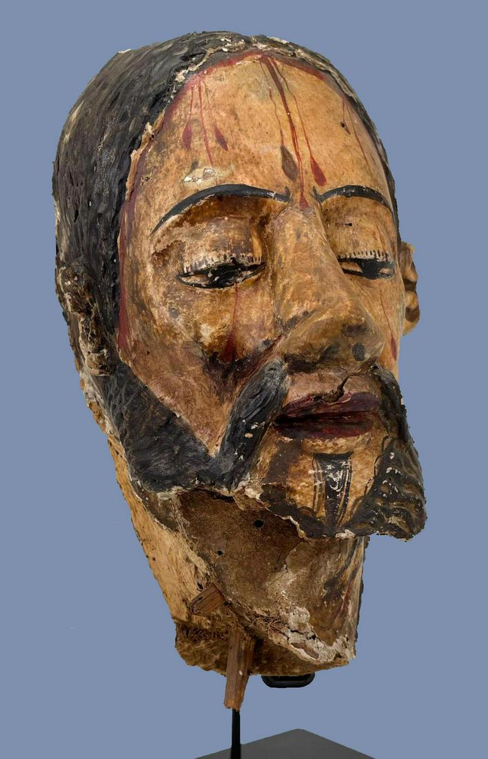 Painted and Carved Wooden Head, Apparently a Fragment (1 of 13)