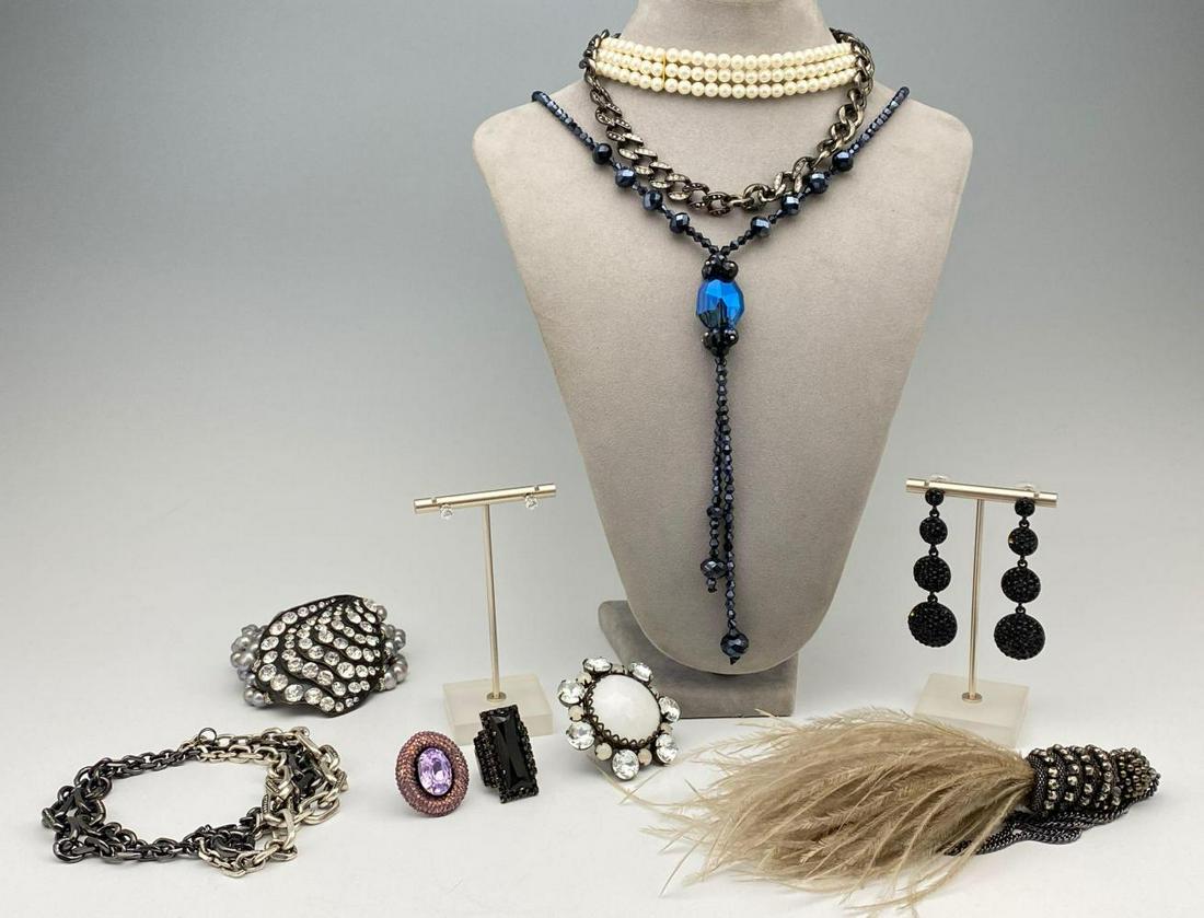Lot Of Costume Jewelry: Lot Of Costume Jewelry. Aligheri Gold Plate Bracelet And Necklace With Real Pearl, Monet Bracelet, SLJ Ring, Lee Angel Bracelet, 2 Frangos Ring, CKJL Bracelet, Giles And Bro Bracelet, Kenneth Lane Bra