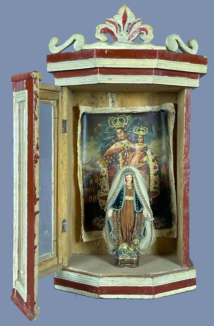 Mexican Folk Art Shrine with Oil on Canvas Portrait of (1 of 20)