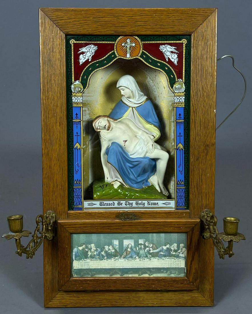 Antique Shadowbox Sconce with Reverse Painted Glass and (1 of 15)