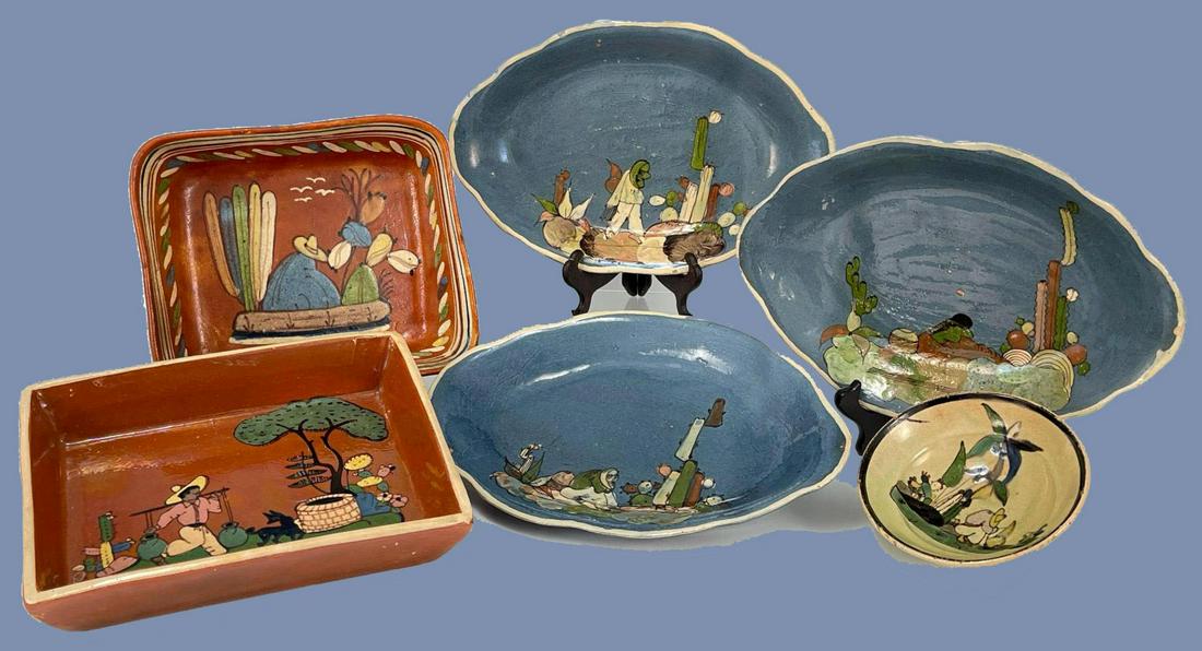 Lot of Mexican Folk Art Pottery Dishes (1 of 17)