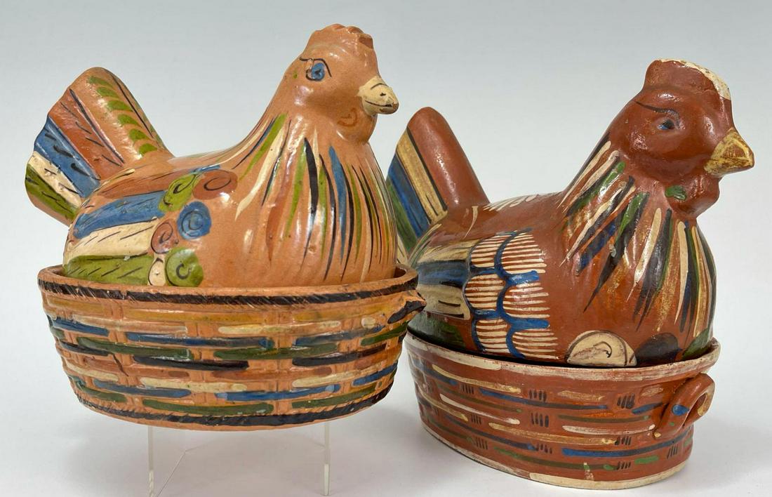 Two Mexican Chicken Pottery Terracotta Lidded Dish (1 of 14)