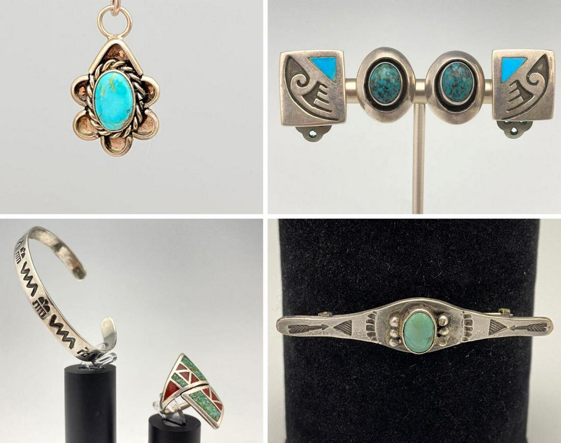 Native American Sterling Silver Lot Of Earrings, Ring, (1 of 16)