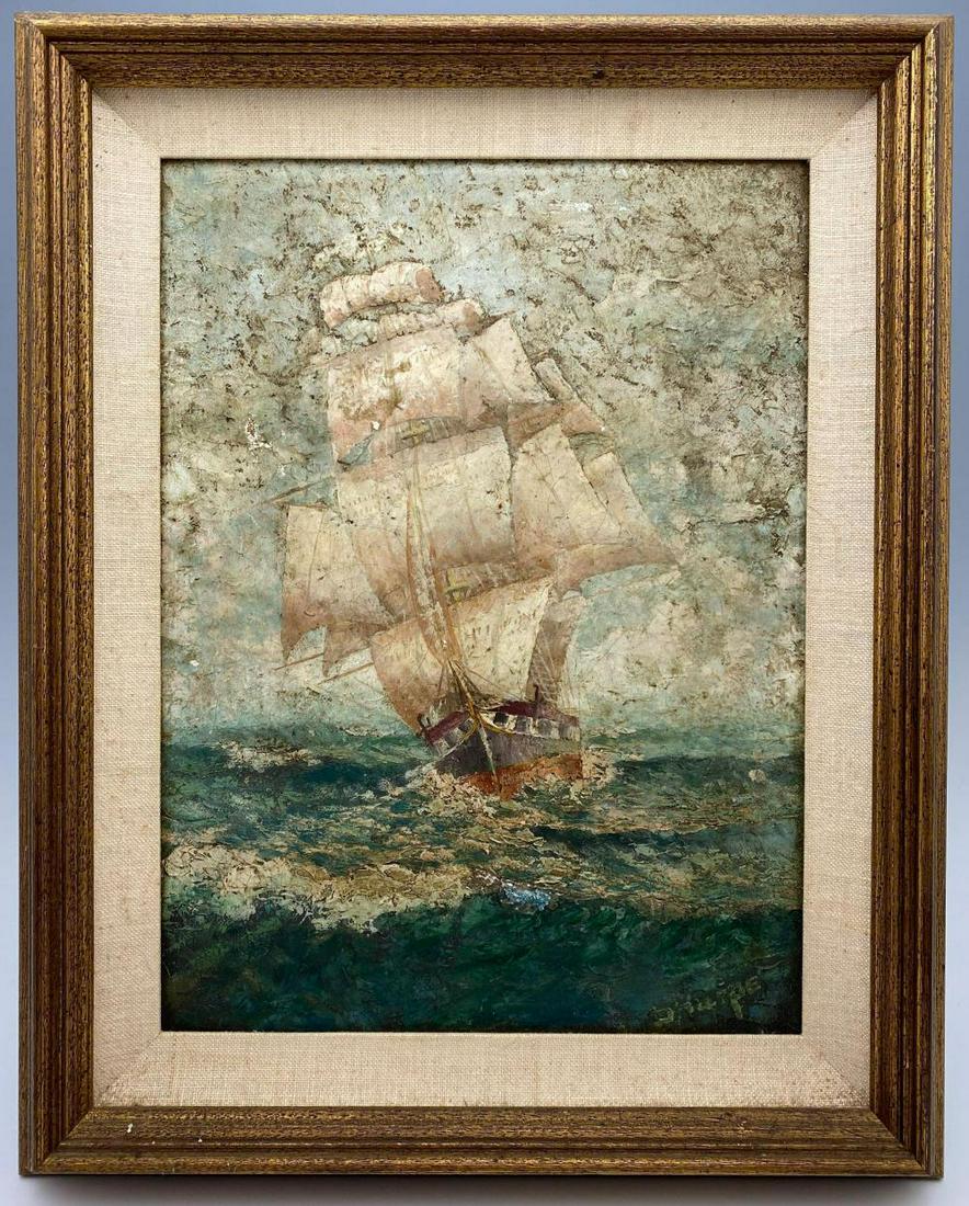 Oil on canvas, Schooner Ship at Sea, Signed Sharpe (1 of 8)