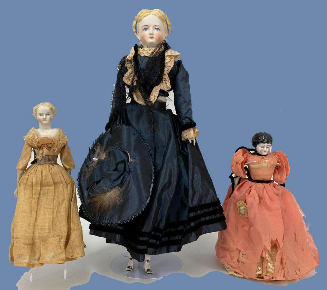 Three Antique Dolls with Hand Painted Bisque Heads (1 of 19)