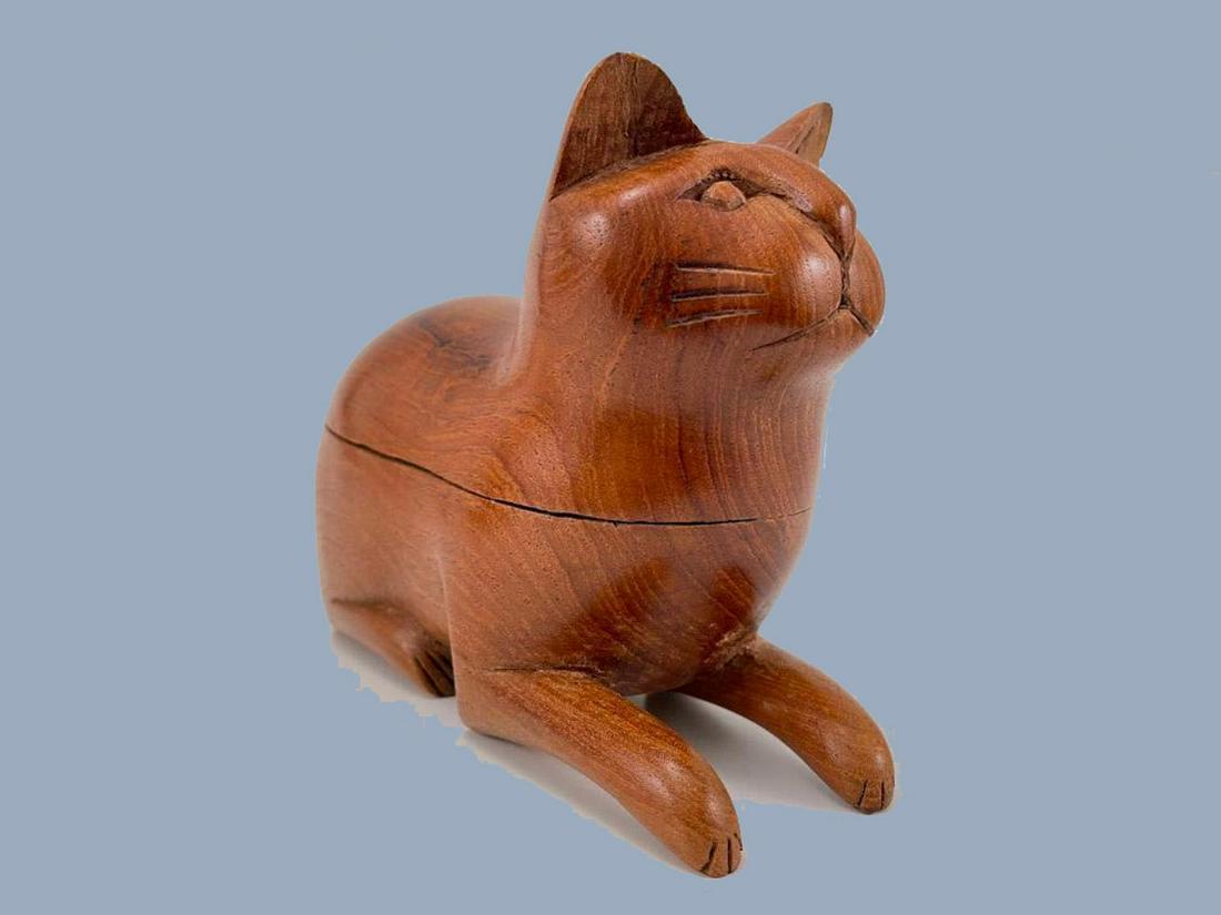 Hand Carved Folk Art Cat Trinket Box (1 of 12)