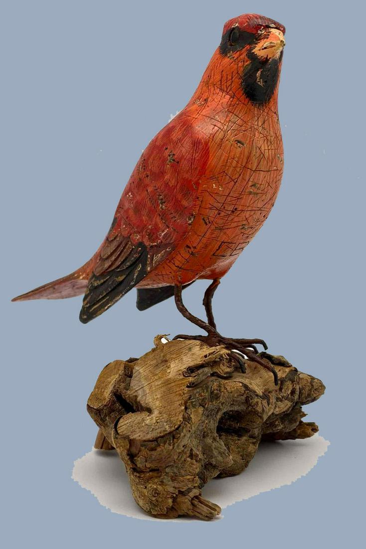Older Folk Art Hand Carved Red Cardinal (1 of 8)