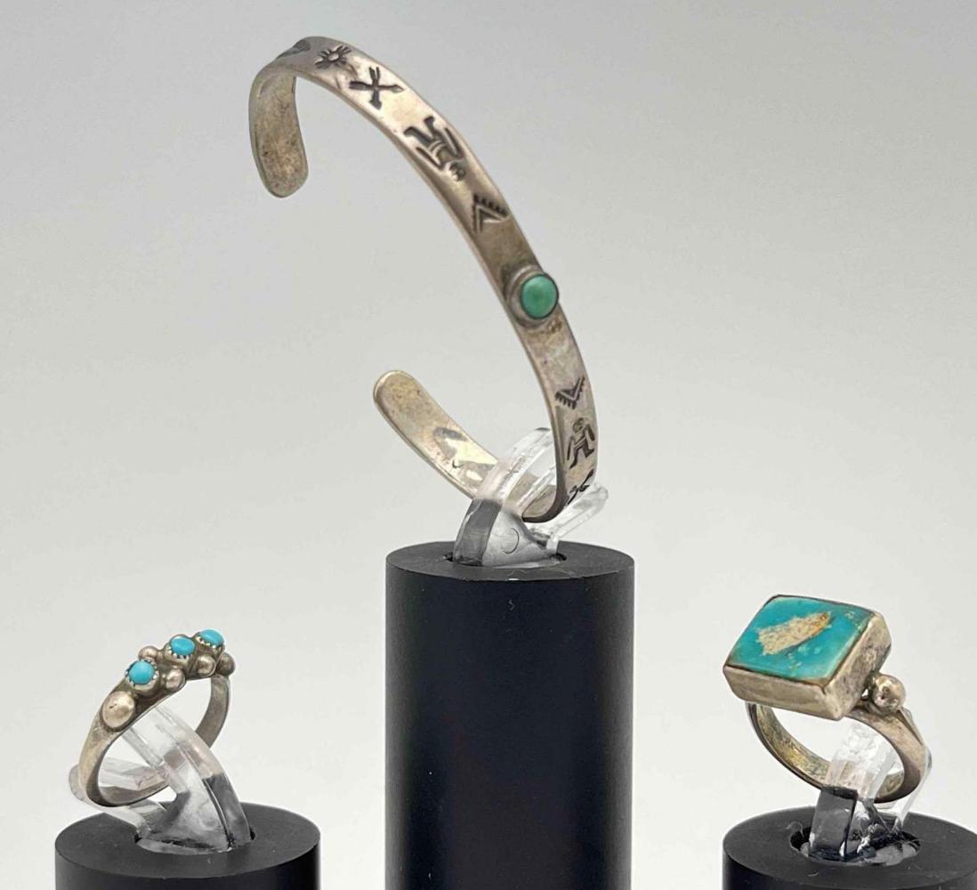 Native American Bracelet And Rings With Turquoise (1 of 7)