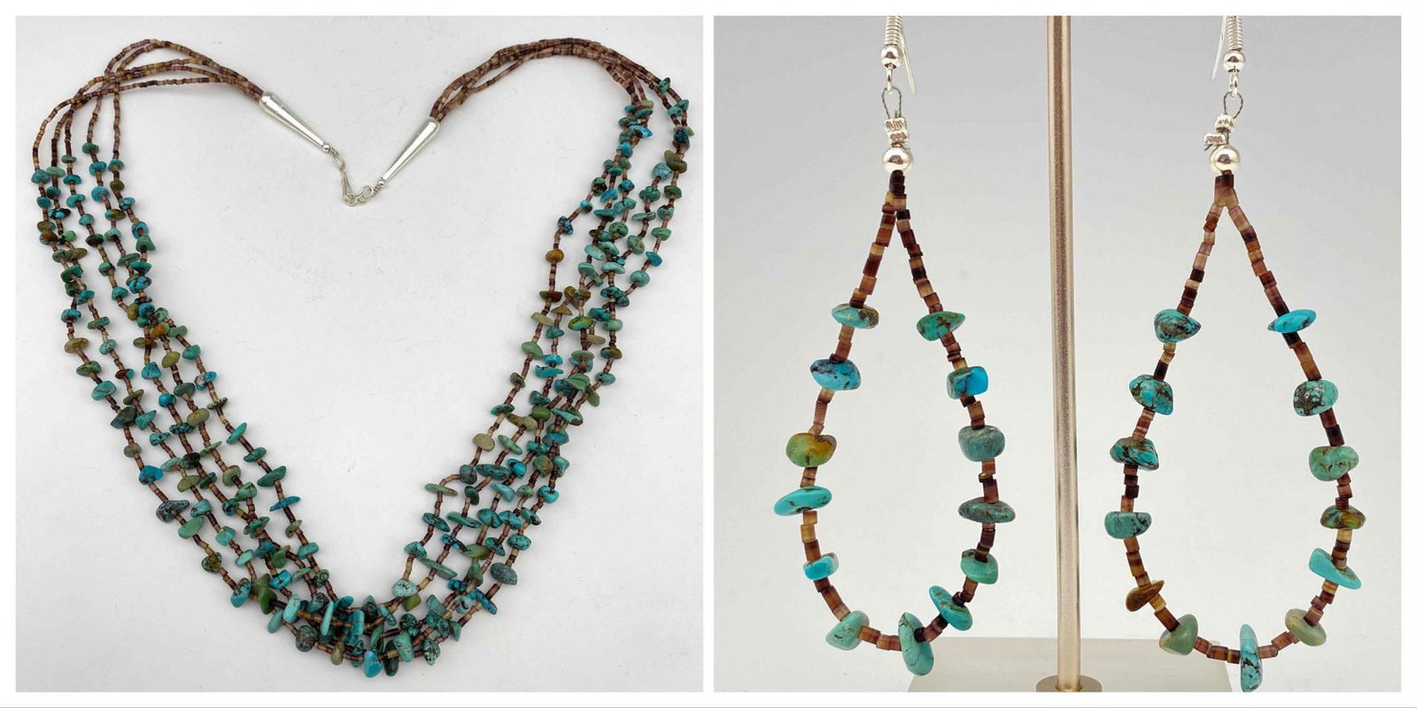 5 Strand Navajo Turquoise Nugget Necklace & Earrings (1 of 8)