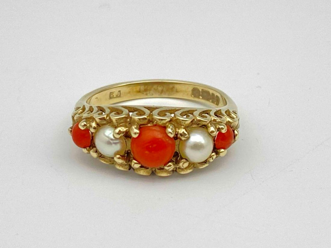 14K Coral & Pearl Ring. 3g (1 of 7)