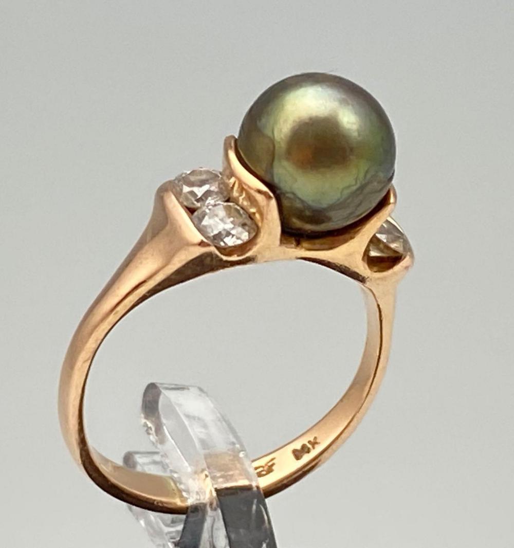 14K Rose Gold Diamond, And Black Pearl Ring (1 of 10)