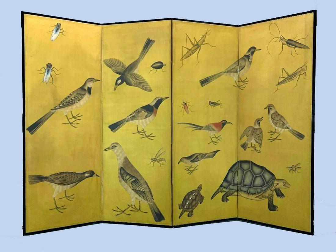 Unusual Japanese Screen, 19th C, Birds and Insects (1 of 18)