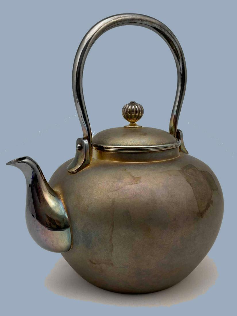 Solid Silver Japanese Teapot in Matte Patinated Silver (1 of 7)