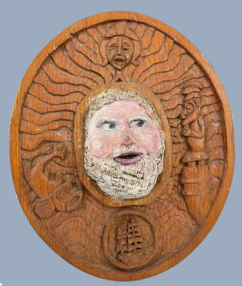 Antique Sailor Folk Art Carved Plaque (1 of 16)
