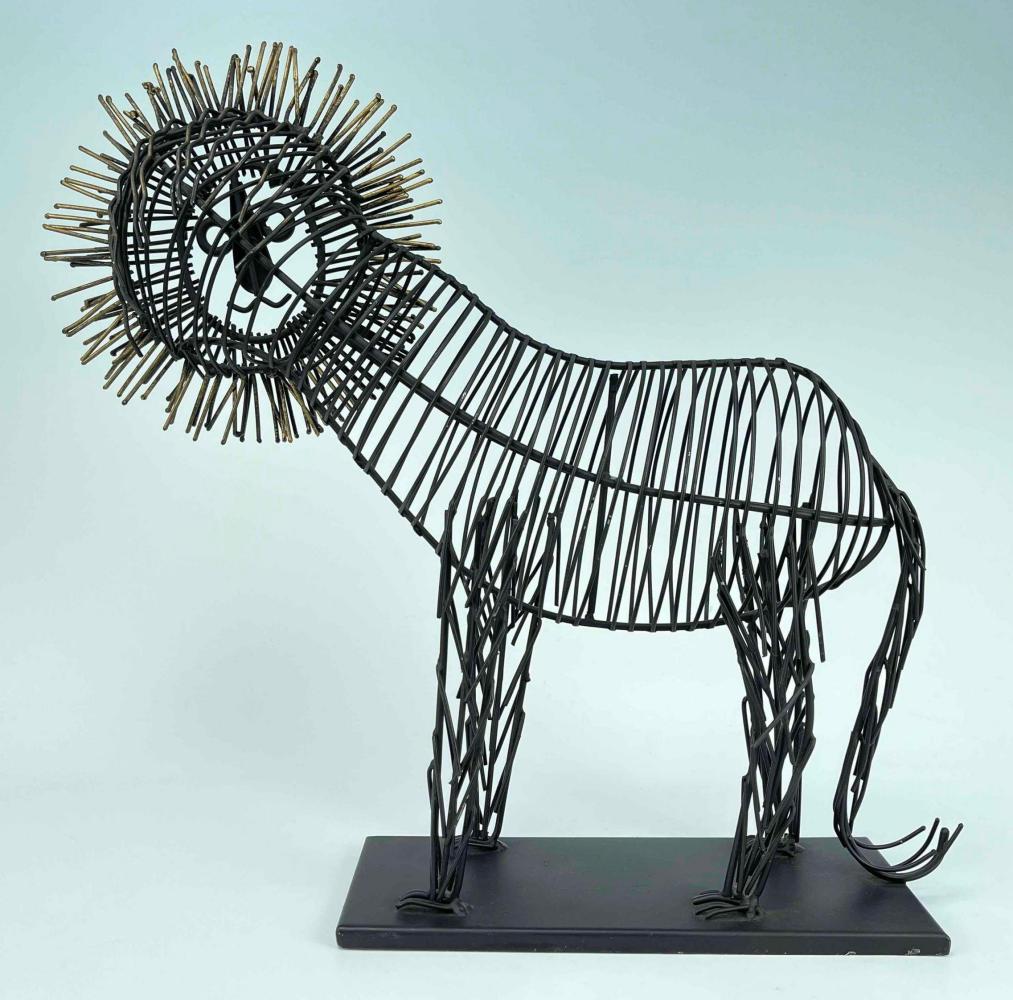 Mid Century Modern Style Lion Sculpture, Metal Wire, (1 of 10)