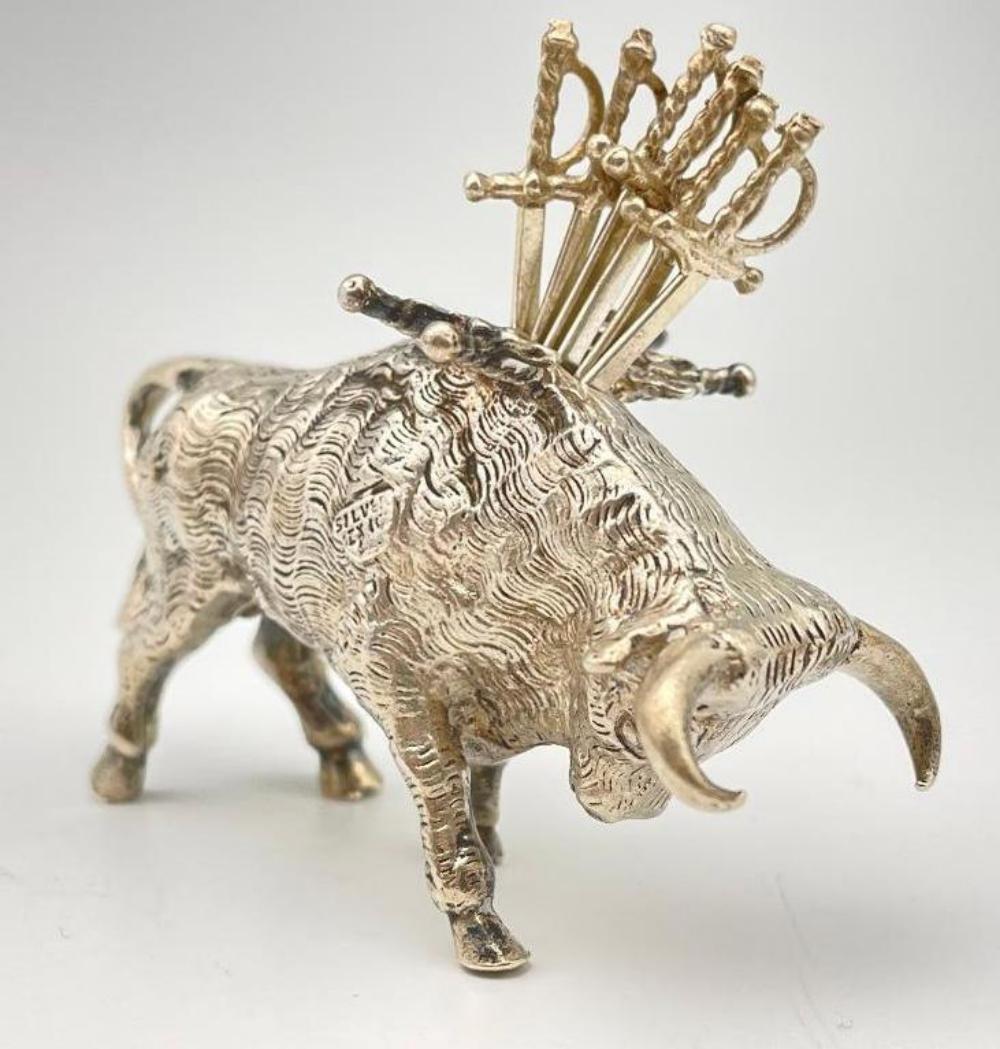 Mexican Sterling Silver Bull with Sword Skewers (1 of 9)
