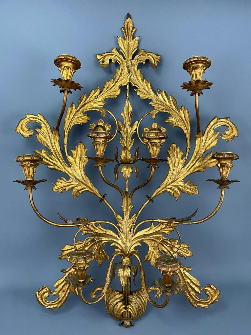 Italian Gilt Metal Candelabra Wall Sconce (1 of 10)