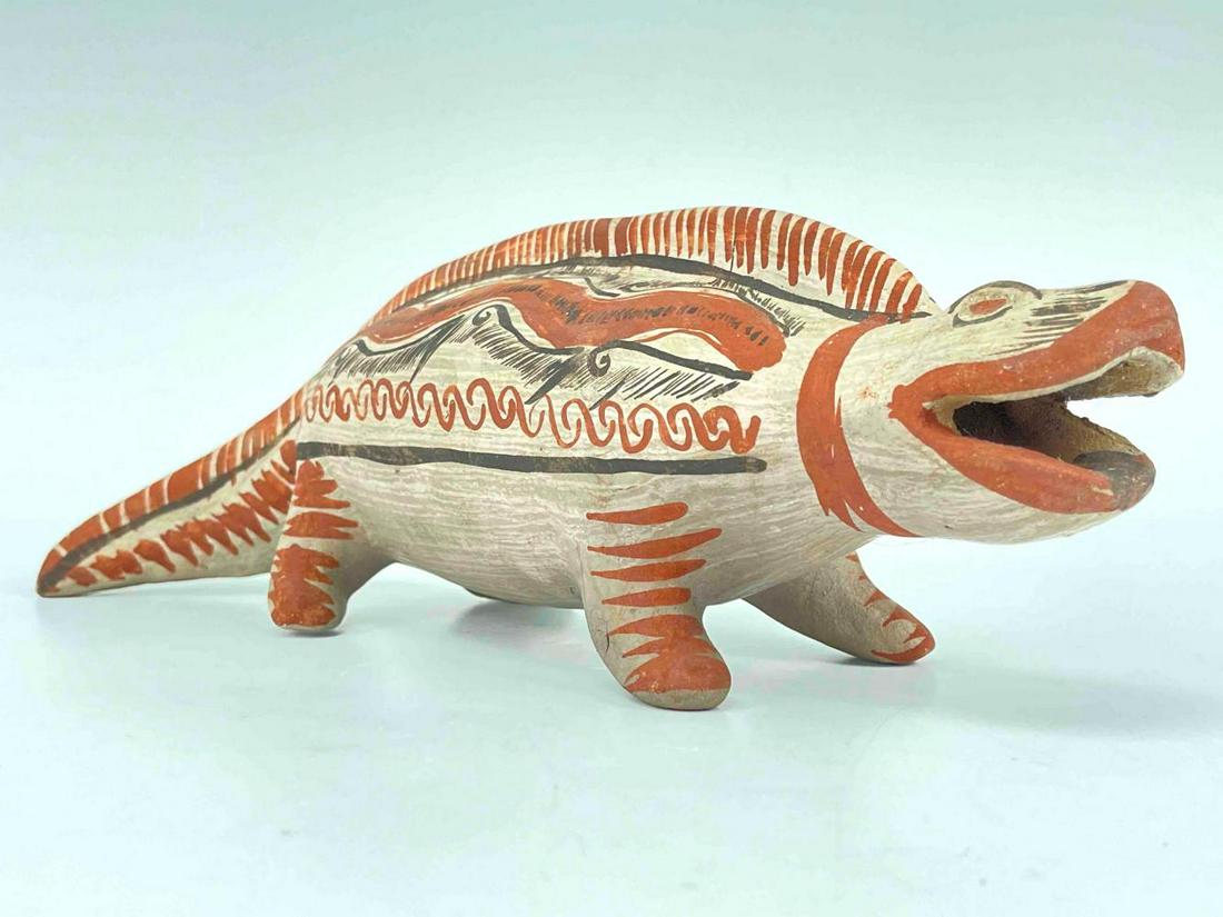 Large Slip Glazed Terra Cotta Pottery Lizard, Mexican: Slip Glazed Terra Cotta Pottery Lizard, Mexican or Southwestern Native American. Approximately 11.3125 x 3.8125 x 3.6875 in.