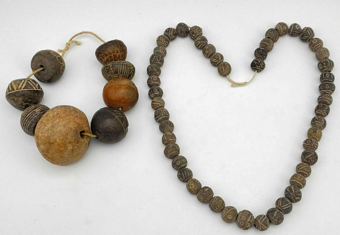 Two Strands of Antique West African Clay Trade Beads, (1 of 8)