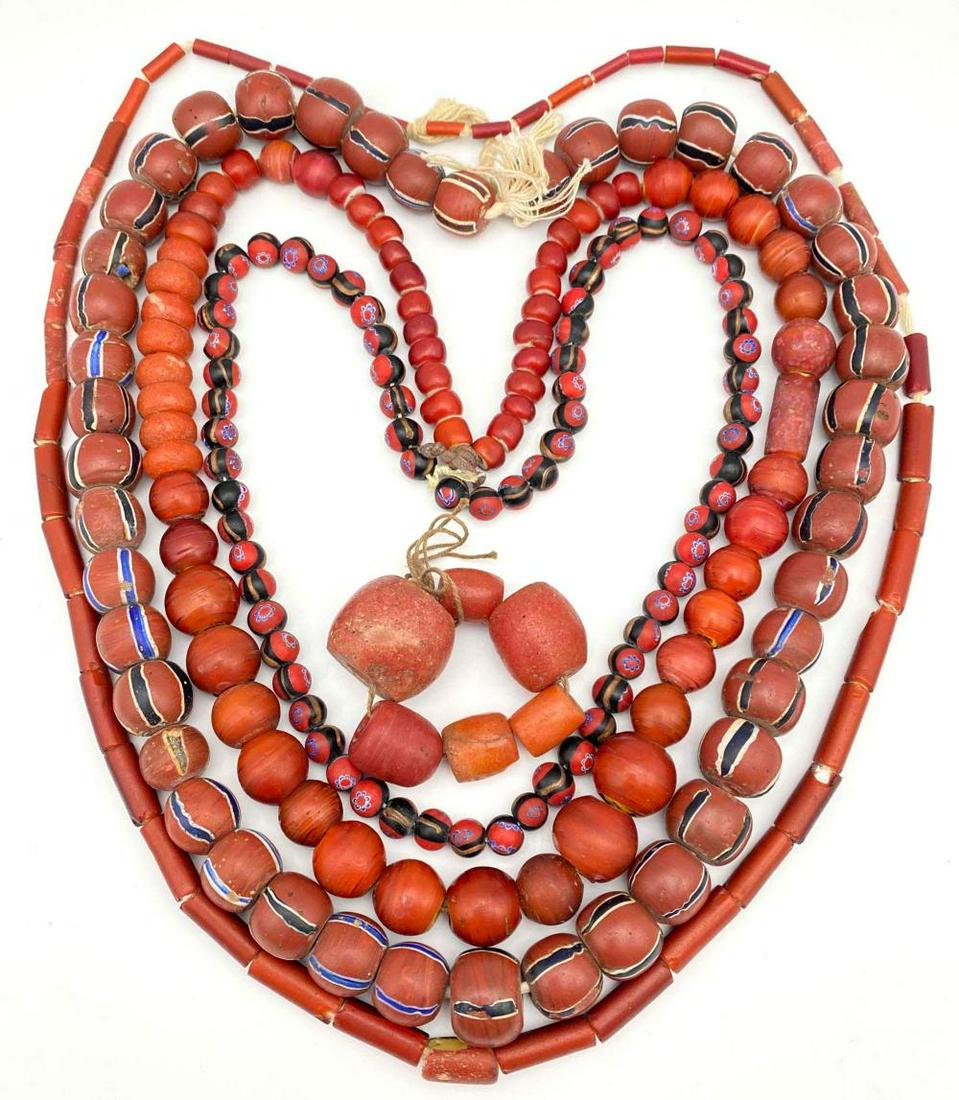 Five Strands of Antique Red Glass Trade Beads, (1 of 17)