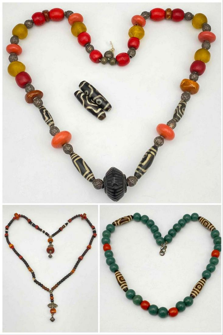 Lot of Three Tibetan Bead Necklaces, Including Dzi Eye (1 of 18)