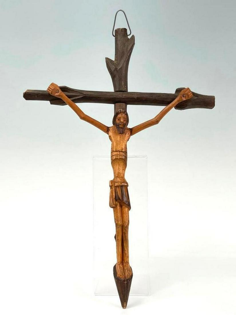 Spanish Colonial Carved Polychrome Crucifix (1 of 13)
