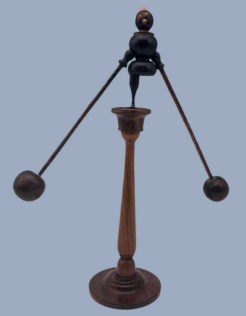 Folk Art Carved Wooden Spinning Clown Toy (1 of 10)