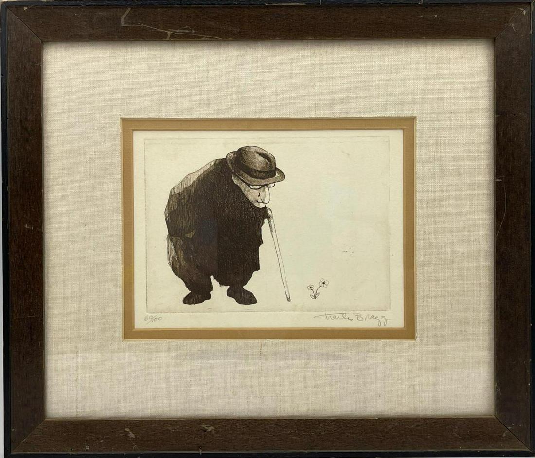 Charles Bragg Signed Etching, Old Man with Cane (1 of 6)