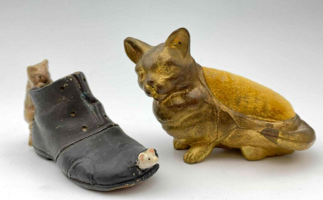 Antique Cat Pin Cushion & Shoe With Cat & Mouse (1 of 13)
