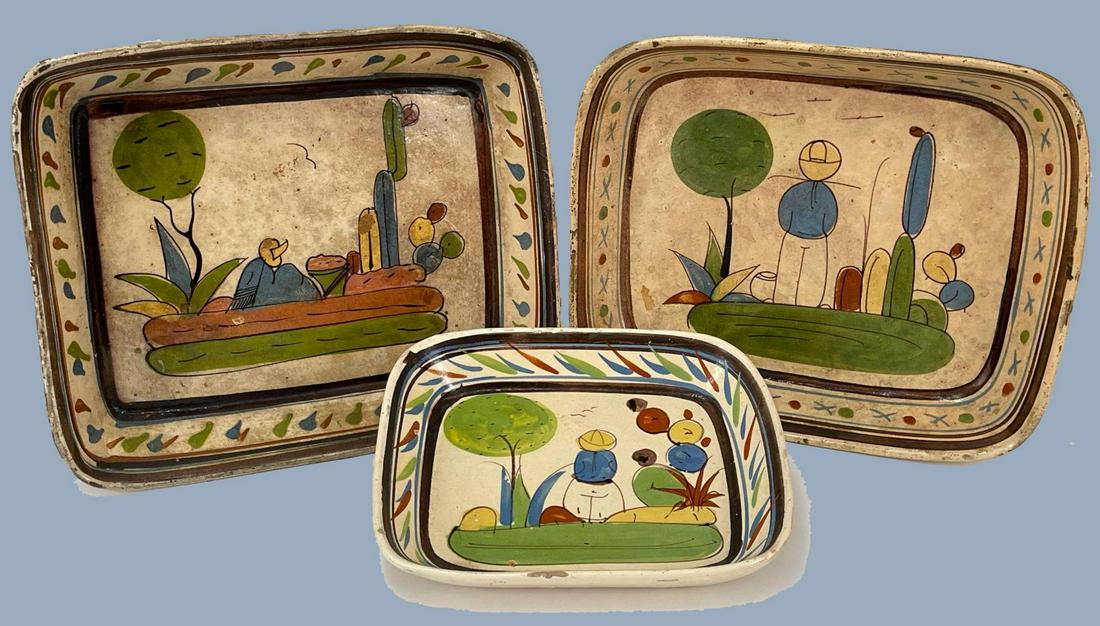 Lot of Three Older Mexican Pottery Dishes (1 of 19)