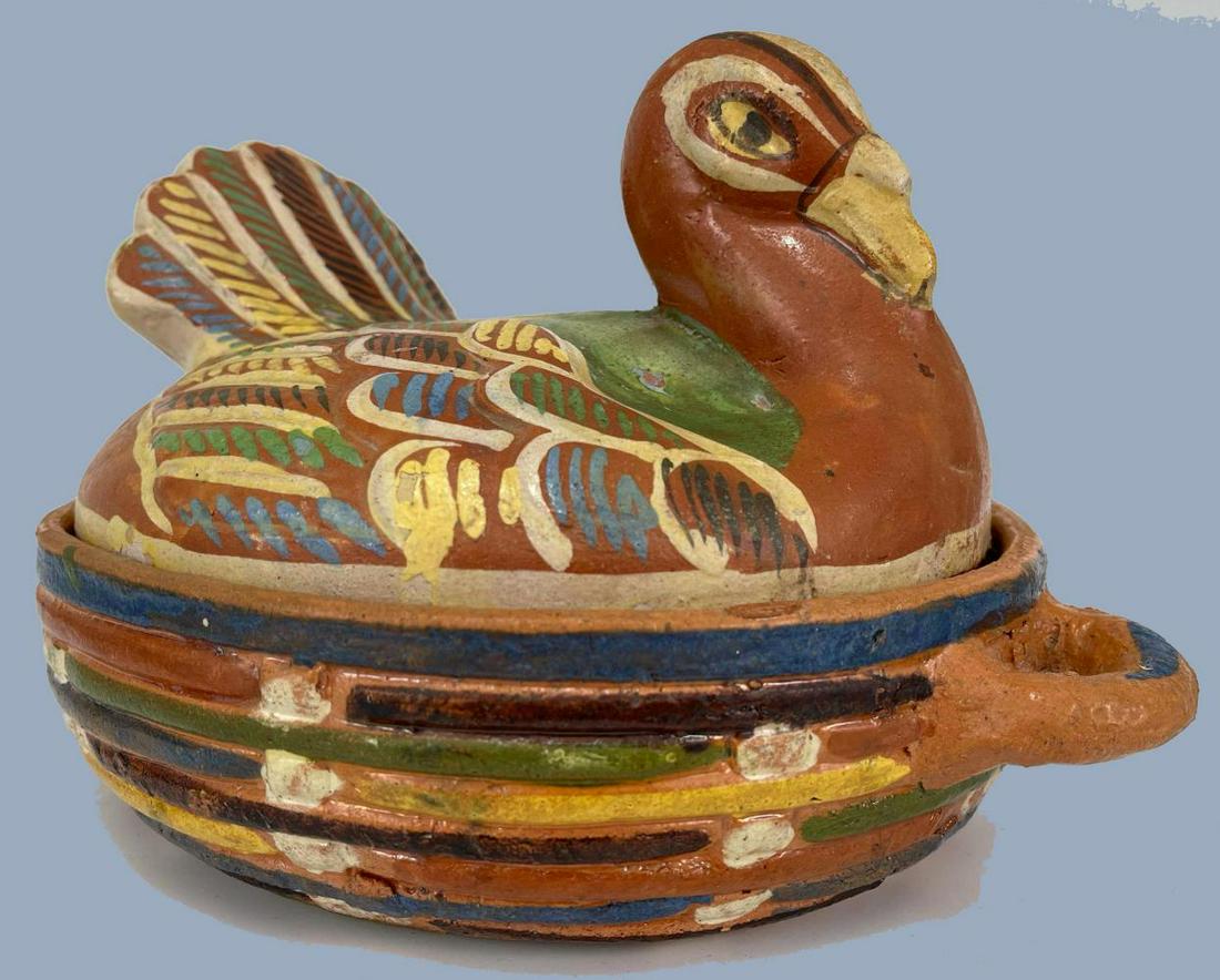 Mexican Turkey Pottery Terracotta Lidded Dish (1 of 17)