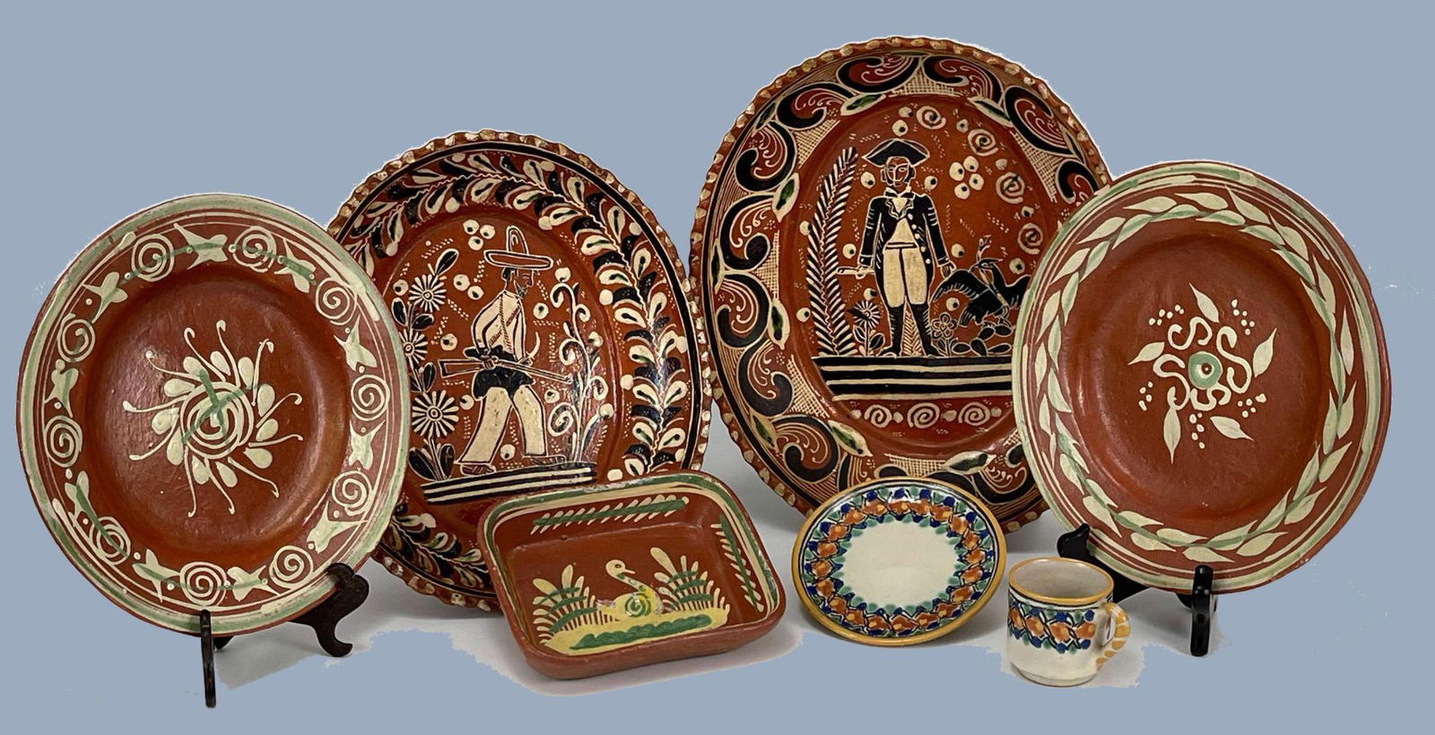 Lot of Fine Quality Mexican Slip Decorated Redware Folk (1 of 20)