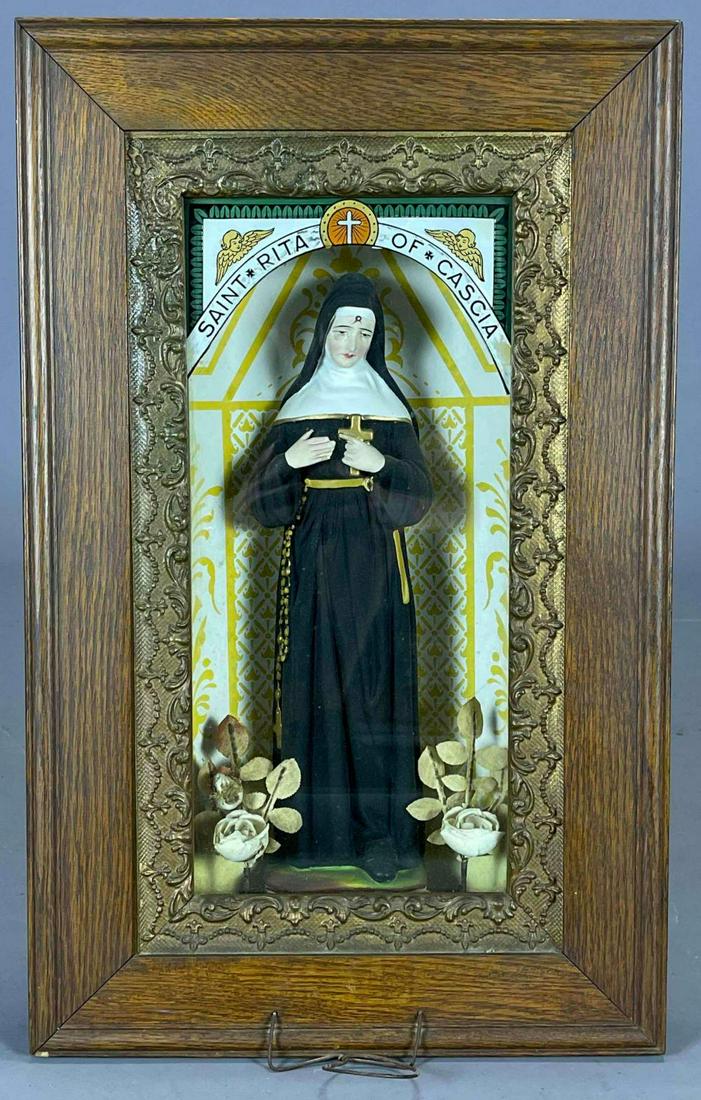 Antique Folk Art Shadowbox Framed Saint Rita of Cascia (1 of 17)