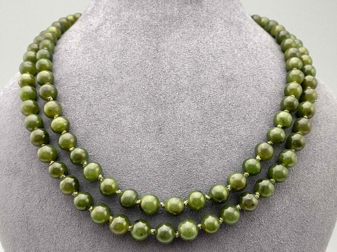14K Spinach Jade Hand Knotted Necklace (1 of 5)