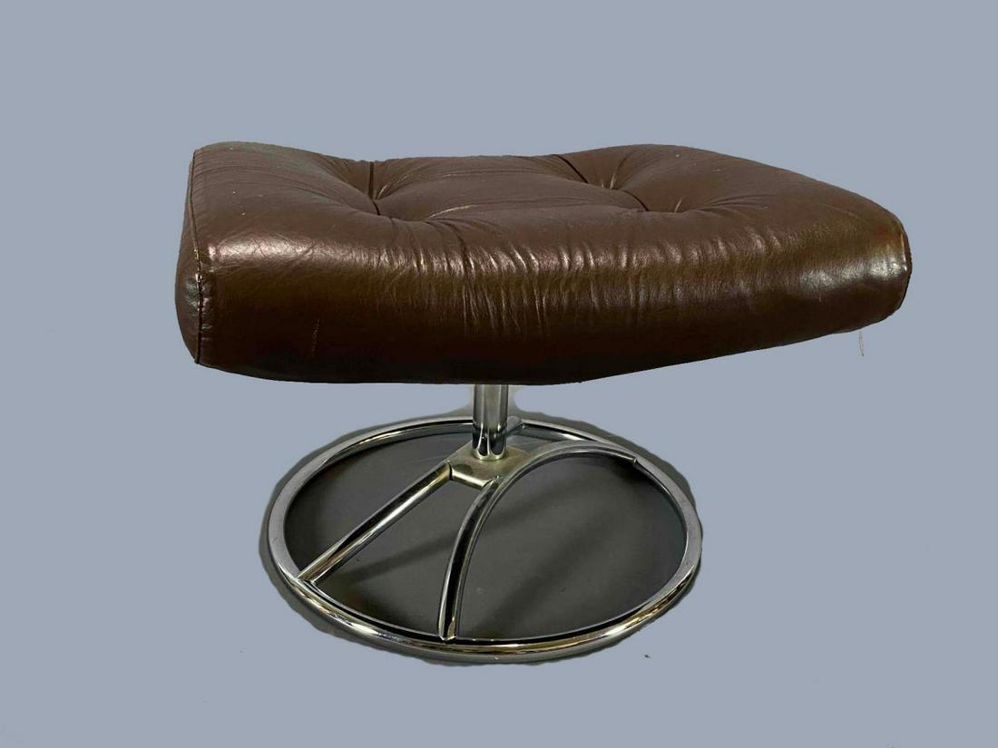 Ekornes Leather and Chrome Mid Century Modern Ottoman (1 of 9)