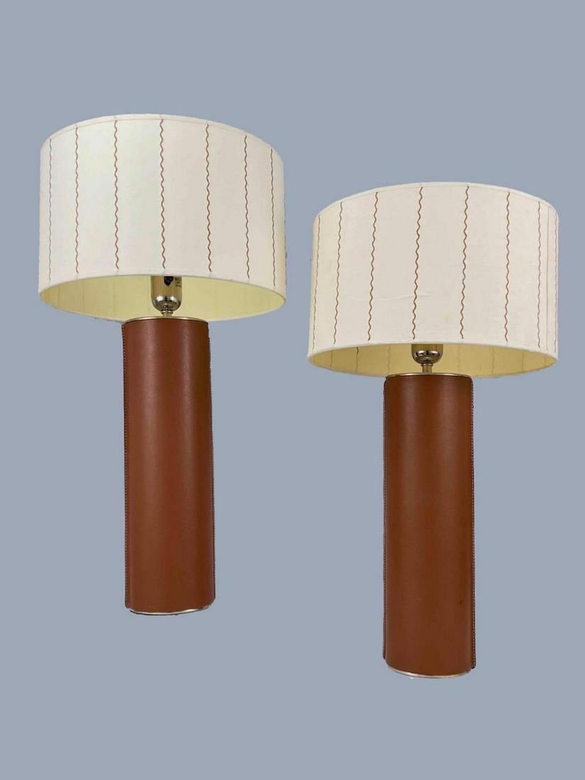 Pair of Leather Wrapped Modern Table Lamps (1 of 16)