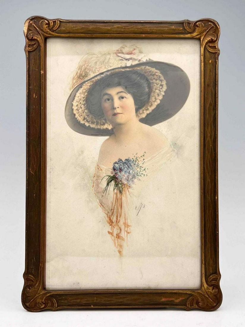 Early 1900's Watercolor of Lady In A Hat (1 of 5)