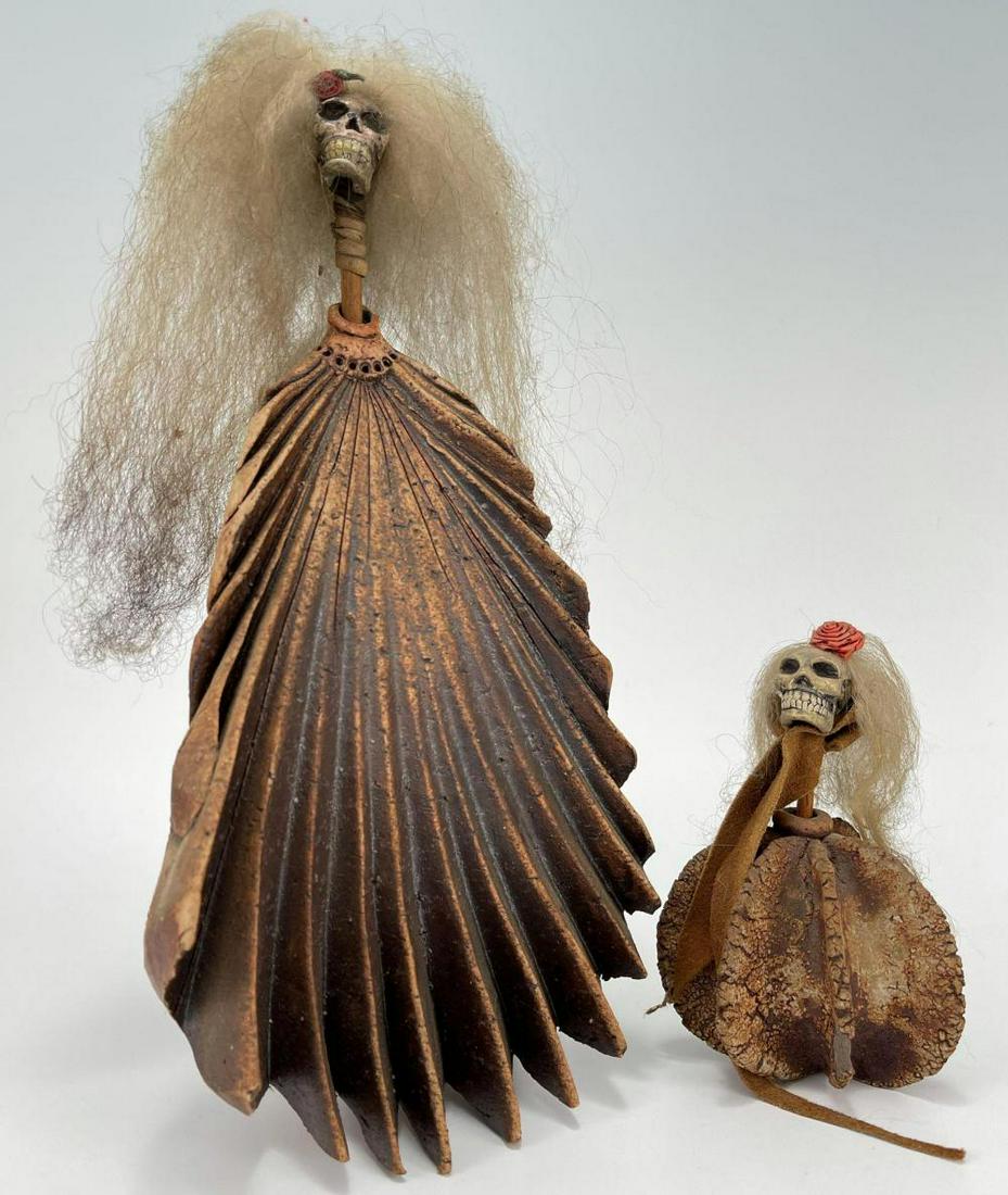 Lot of Two Folk Art Skull or Skeleton Sculptures, (1 of 15)