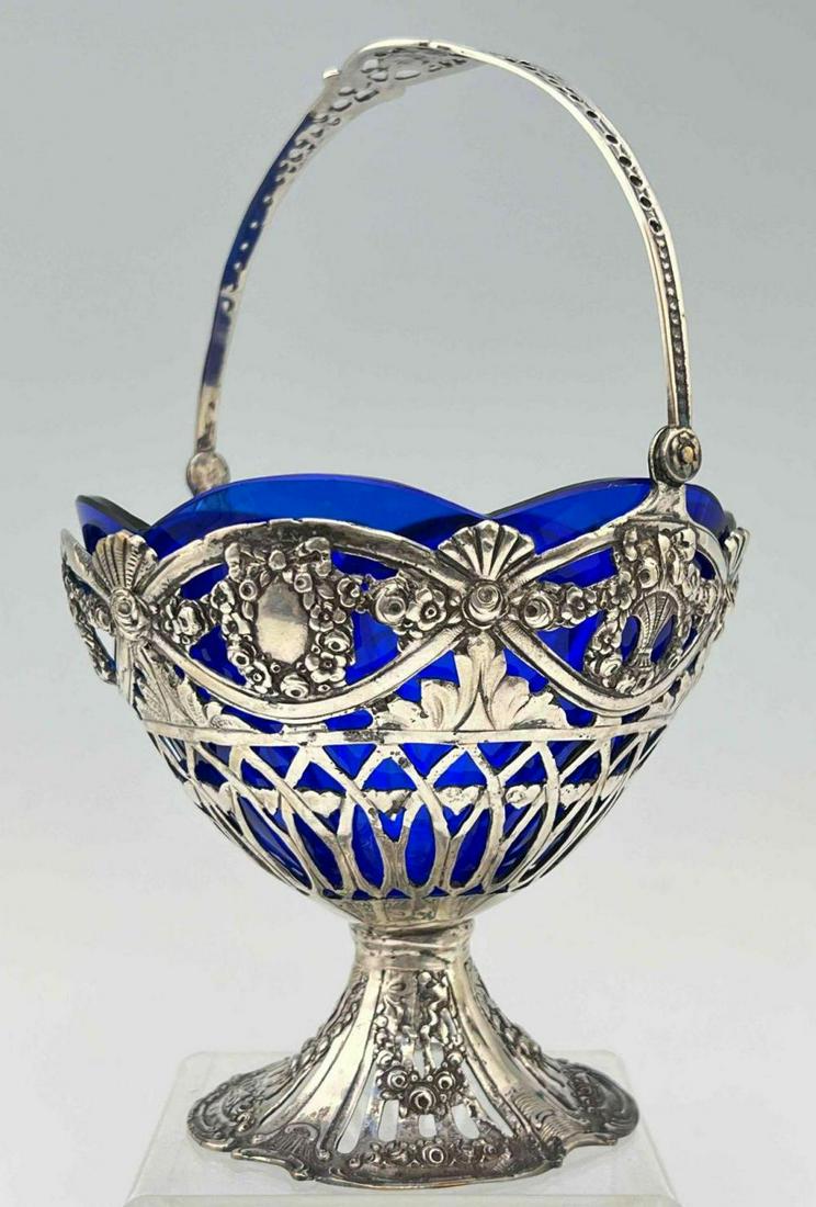 800 Silver Basket with Cobalt Blue Glass Liner and (1 of 10)