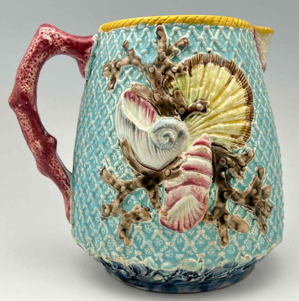Fielding Antique Majolica Shell Fishnet Pitcher (1 of 10)