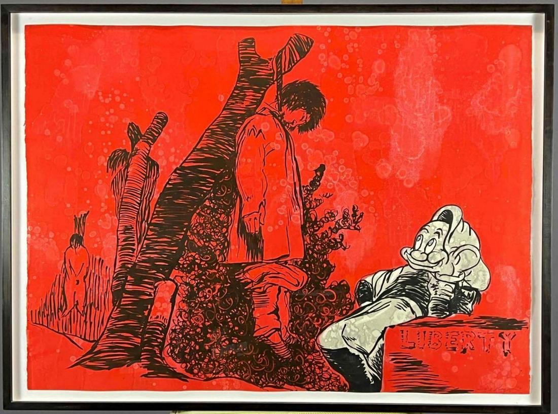 Enrique Chagoya, La Libertad (Liberty), Monotype: Enrique Chagoya, noted California Mexican contemporary artist, La Libertad (Liberty), 2006. Part of Chagoya's series of reimagined Francisco Goya etchings, based on the original Goya etching Tampoco,