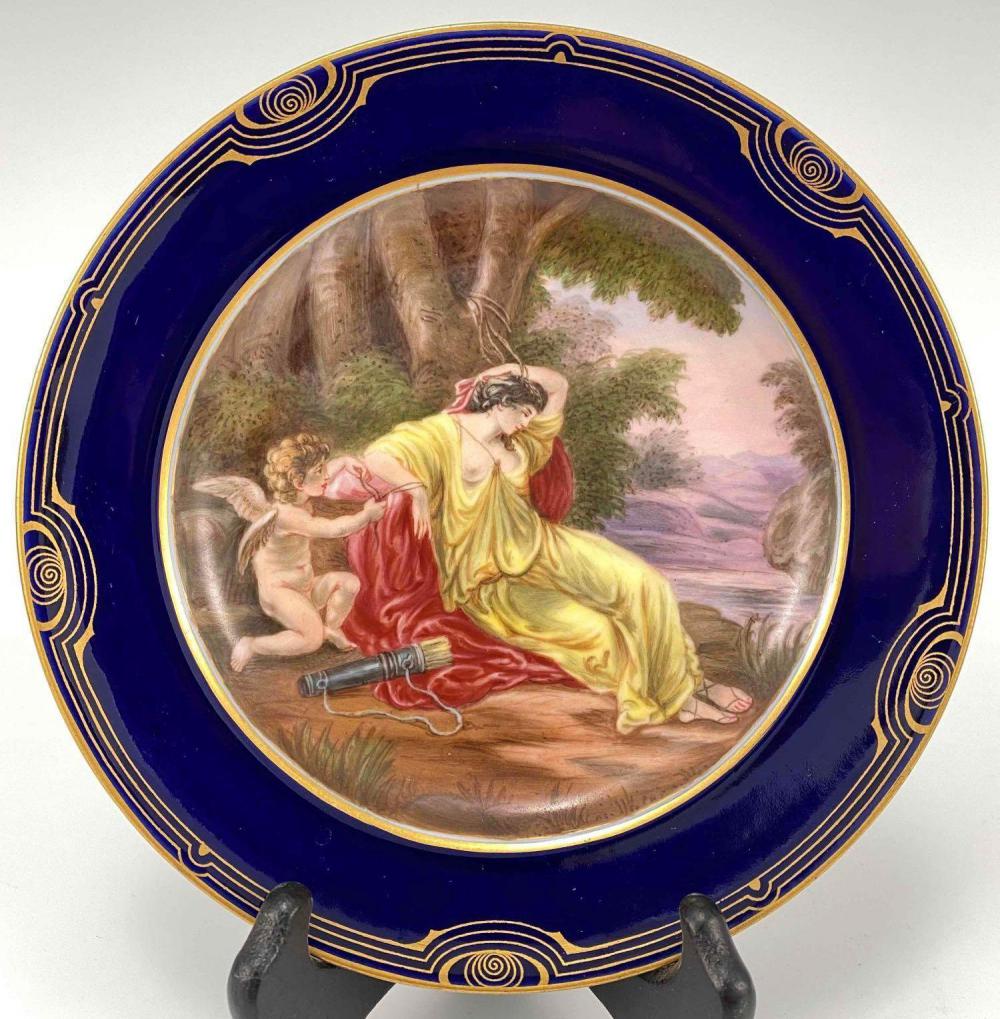 Hand Painted Meissen Porcelain Plate, Cobalt Rim (1 of 6)